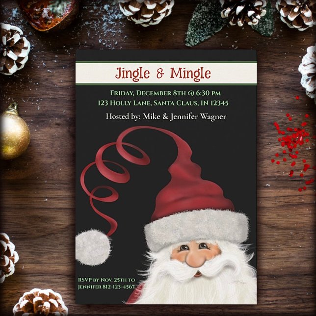 Whimsical Fun Santa Custom Red Green Christmas  Invitation (Creator Uploaded)