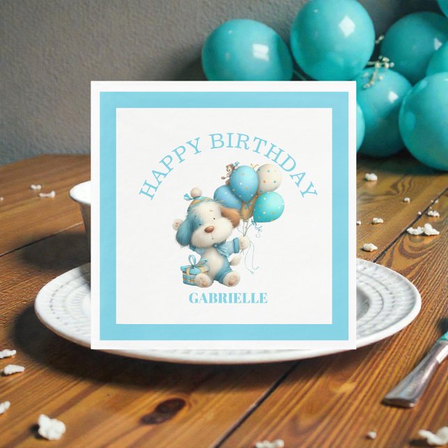 Whimsical Fun Teal Birthday  Napkin (Creator Uploaded)