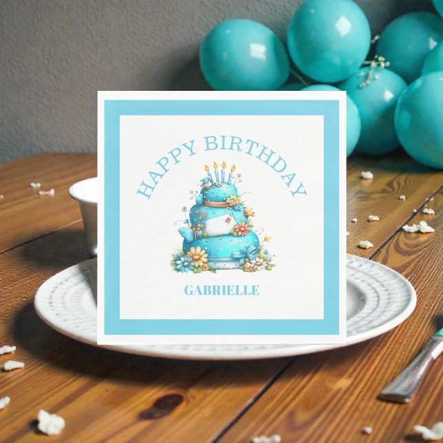 Whimsical Fun Teal Birthday  Napkin (Creator Uploaded)