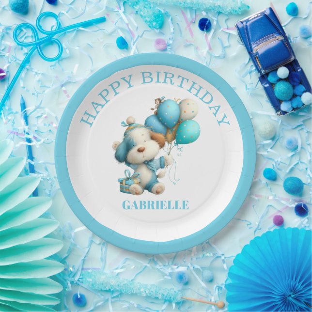 Whimsical Fun Teal Birthday  Paper Plate (Party)