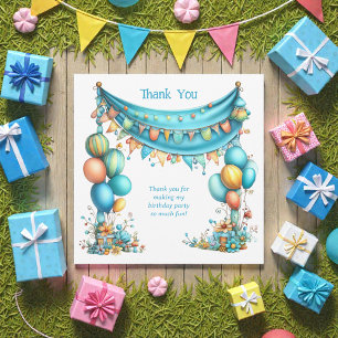 Whimsical Fun Teal Birthday Thank You Card