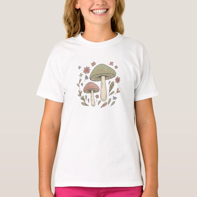 Whimsical Fungi Botanical Graphic Cute T-Shirt (Front)