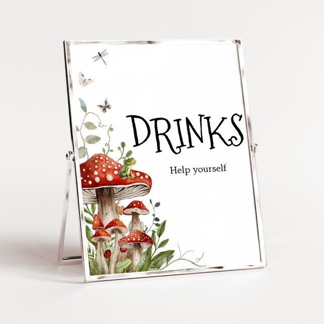 Whimsical Fungi Mushroom Fall Baby Shower Drinks Poster (Whimsical Mushroom Baby Shower Drinks Sign)