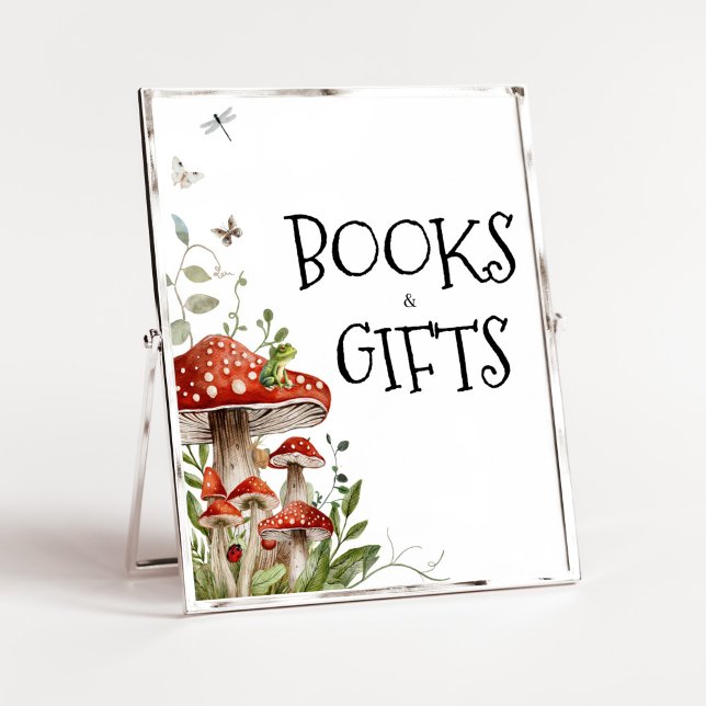 Whimsical Fungi Mushroom Fall Books and Gifts Poster (Whimsical Mushroom Baby Shower Books and Gifts Sign)