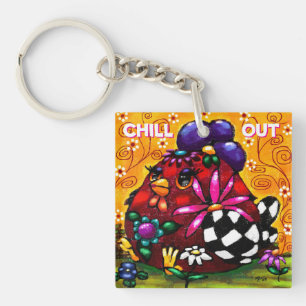 Whimsical Funky Chunky Floral Chicken Colourful Key Ring