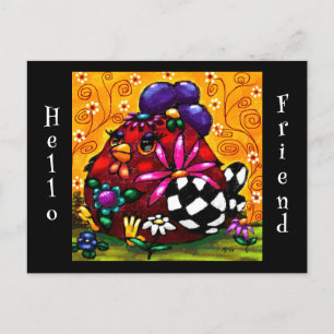 Whimsical Funky Chunky Floral Chicken Colourful Postcard