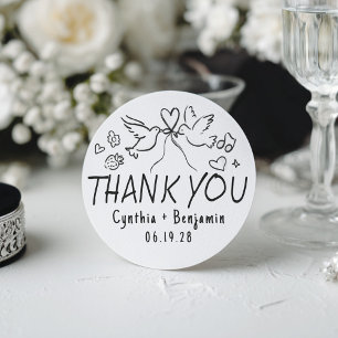 Whimsical Funky Cute Hand Drawn Wedding Thank You Classic Round Sticker