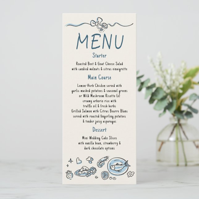Whimsical Funky Decor Handwritten Wedding Menu (Standing Front)