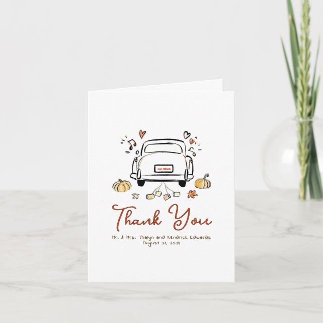 Whimsical Funky Fall Wedding Thank You Card (Front)