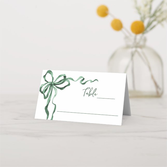 Whimsical Funky Green Bow Christmas Dinner Party Place Card (Front)
