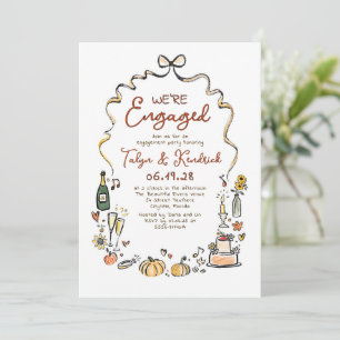 Whimsical Funky Hand Drawn Fall Engagement Party Invitation