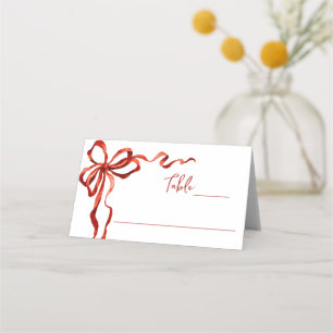 Whimsical Funky Red Bow Christmas Dinner Party Place Card