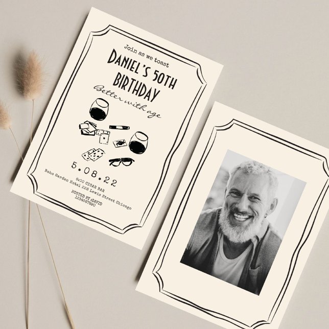 Whimsical Funky Whiskey Cigar 50th Birthday  Invitation (Creator Uploaded)