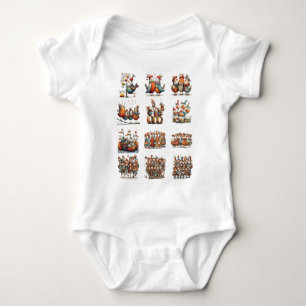 Whimsical Funny 12 Days of Christmas Baby Bodysuit