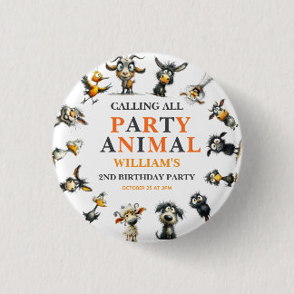 Whimsical Funny Animals 2nd Birthday Party 3 Cm Round Badge