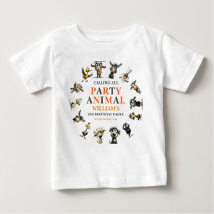 Whimsical Funny Animals 2nd Birthday Party Baby T-Shirt