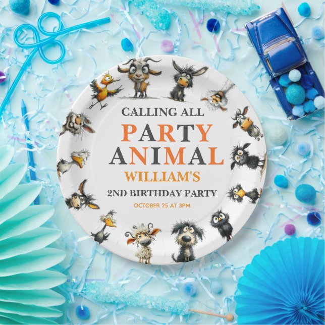 Whimsical Funny Animals 2nd Birthday Party Paper Plate (Party)