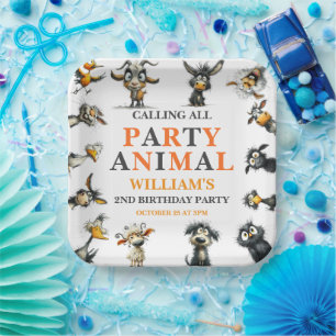 Whimsical Funny Animals 2nd Birthday Party Paper Plate