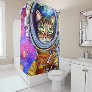 Whimsical Funny Astronaut Cat Shower Curtain