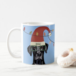 Whimsical Funny Black Dog Christmas Lights Helper Coffee Mug