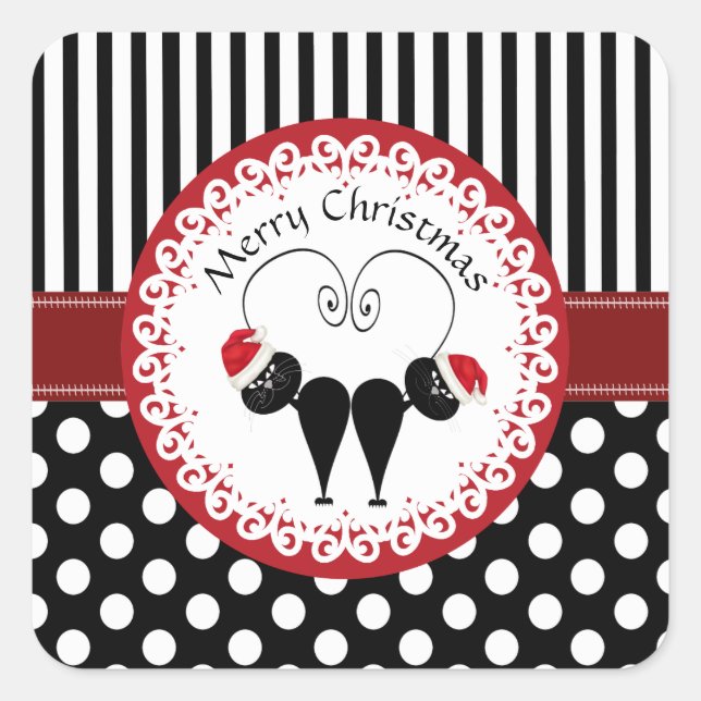 Whimsical funny Christmas Santa cat couple Square Sticker (Front)