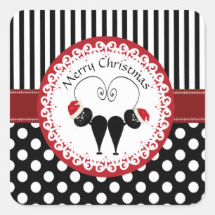 Whimsical funny Christmas Santa cat couple Square Sticker