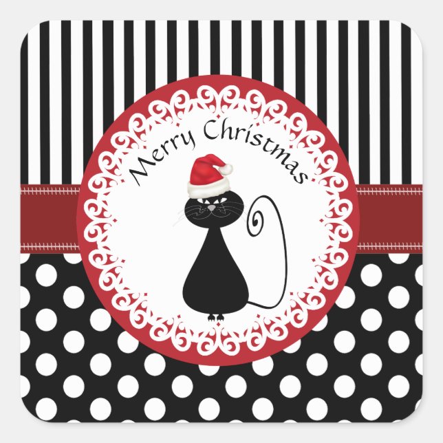 Whimsical funny Christmas Santa cat pattern Square Sticker (Front)