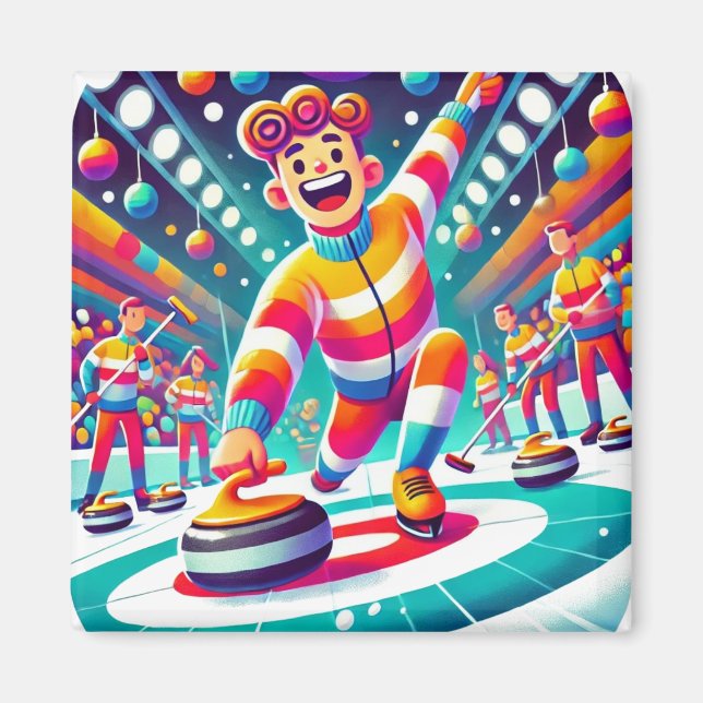 Whimsical Funny Curling Sport Magnet (Front)