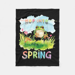 Whimsical Funny Frog Hong Into The Season of Fleece Blanket