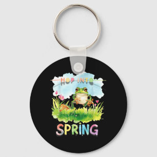 Whimsical Funny Frog Hong Into The Season of Key Ring