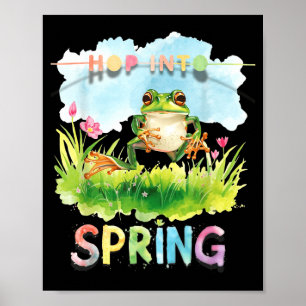 Whimsical funny frog hoping into the season of poster