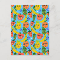 Whimsical Funny Fruit Salad Pattern Blue
