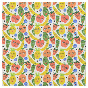 Whimsical Funny Fruit Salad Pattern Fabric