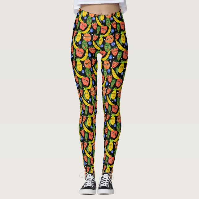 Whimsical Funny Fruit Salad Pattern Leggings (Front)