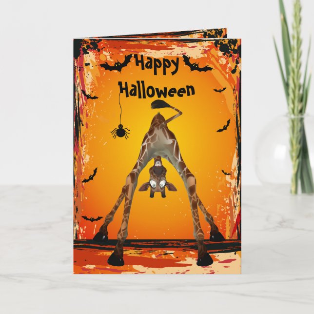 Whimsical Funny Giraffe Halloween Card (Front)