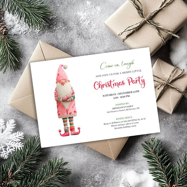 Whimsical Funny Pink Santa Festive Party Invites (Whimsical Funny Pink Santa Festive Party Invitation)