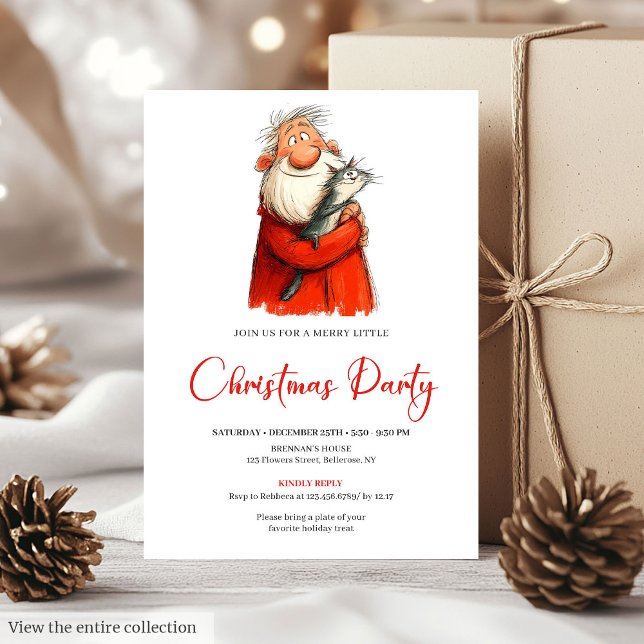 Whimsical Funny Santa Festive Christmas Invitation (Whimsical Funny Santa Festive Christmas Invitation)