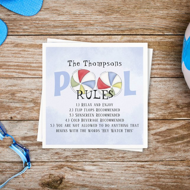 Whimsical Funny Summer Family Beach Pool Rules Napkin (Creator Uploaded)