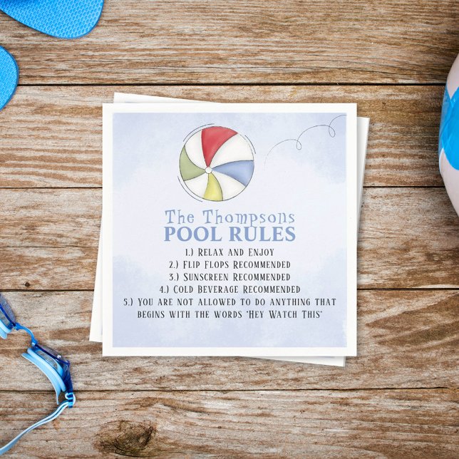 Whimsical Funny Summer Family Beach Pool Rules  Napkin (Creator Uploaded)