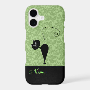 Whimsical Funny trendy black cat damask