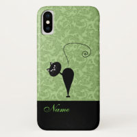 Whimsical Funny trendy black cat damask