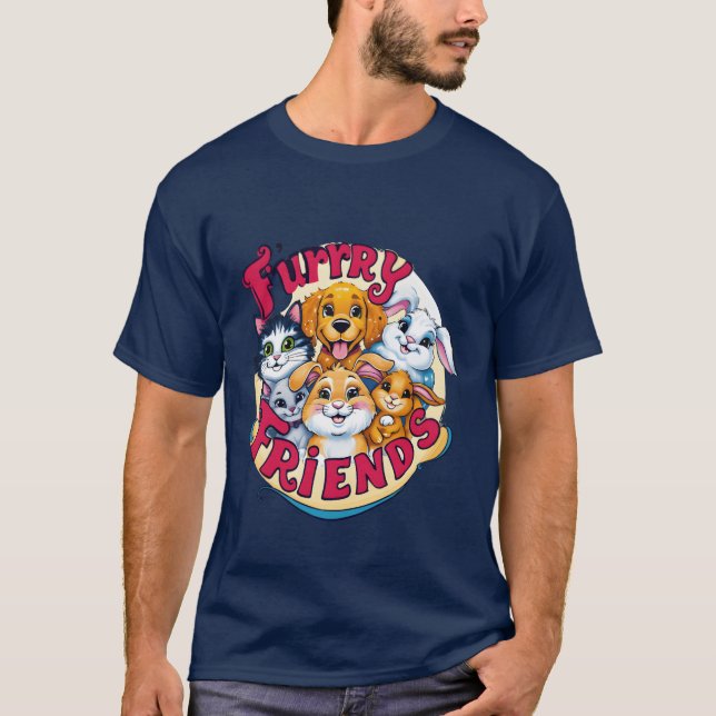 Whimsical Furry Friends Vibrant Pet Companions fam T-Shirt (Front)