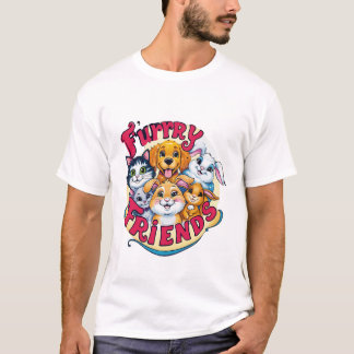 Whimsical Furry Friends: Vibrant Pet Companions T-Shirt