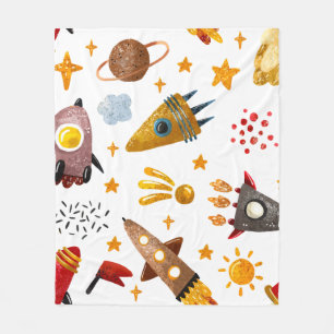 Whimsical Galaxy Rocket Space Pattern Baby Blanket