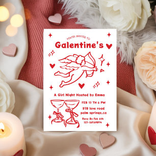 Whimsical Galentines Hand Drawn red girls Party Invitation