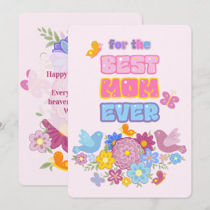 Whimsical Garden Birds & Butterflies Best Mum Ever Holiday Card