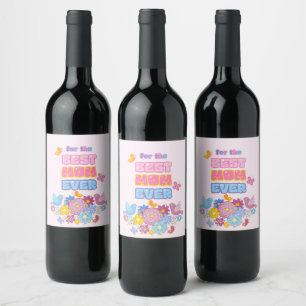 Whimsical Garden Birds & Butterflies Best Mum Ever Wine Label