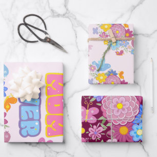 Whimsical Garden Birds & Butterflies Best Mum Ever Wrapping Paper Sheet