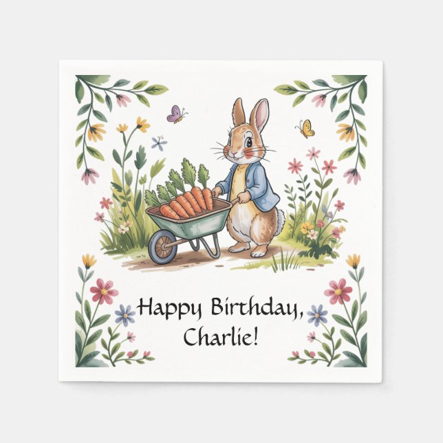 Whimsical Garden Bunny Boy Birthday Bash Napkin (Front)