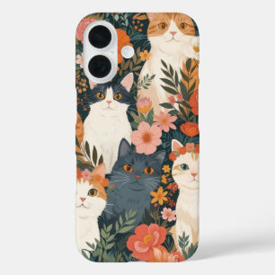 Whimsical Garden Cats iPhone 16 Case